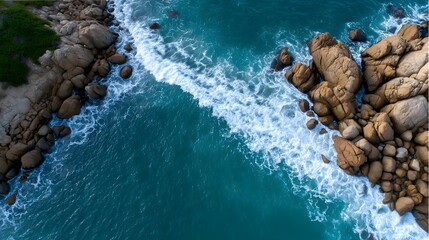 Obraz premium Scenic ocean waves crashing against rocky coastline