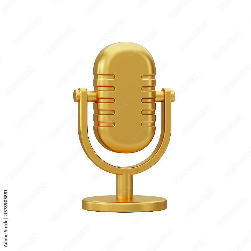 Poster golden microphone isolated transparent background 3d rendering