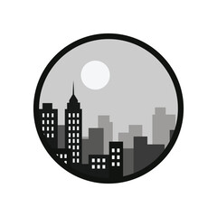Monochrome Urban Skyline Round Graphic