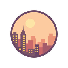 Urban Skyline at Sunset Round Graphic