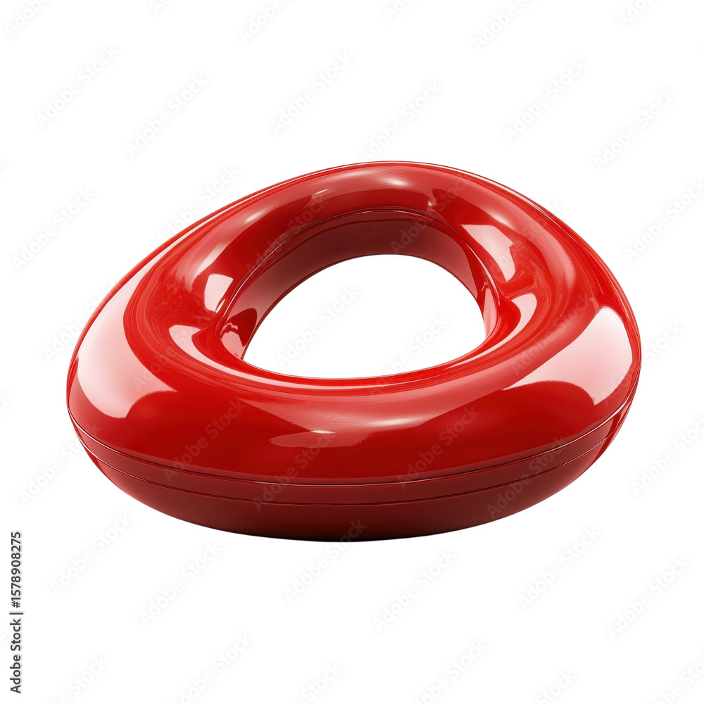 Poster glossy red object abstract shape circle ring donut art isolated render on transparent background