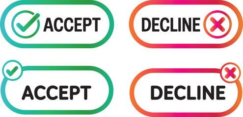 Accept and Decline Buttons – Colorful Agree and Disagree UI Icons with Tick & Cross
