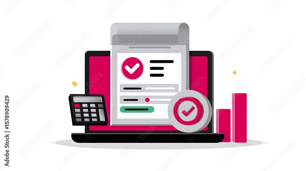 Poster laptop displaying a digital checklist and business analytics data.