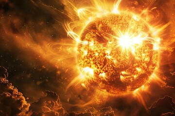Powerful solar flare erupting from the sun's surface, creating a spectacular cosmic display of energy
