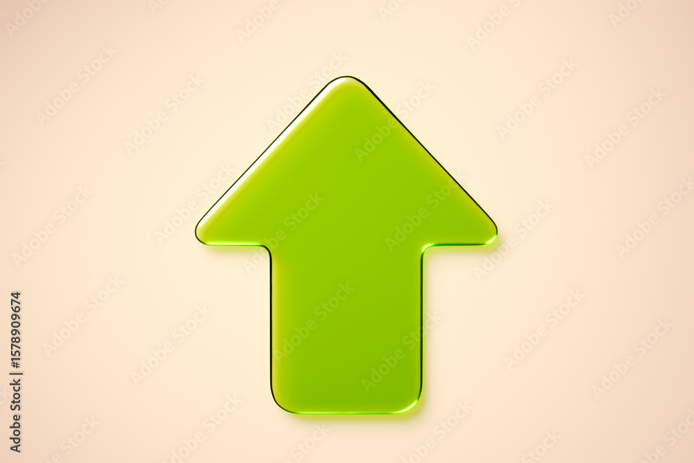 Fototapete glossy green upward arrow icon isolated on light gradient background, symbolizing progress or forwar