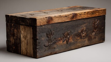 Fototapeta premium Aged wooden box with carved floral design