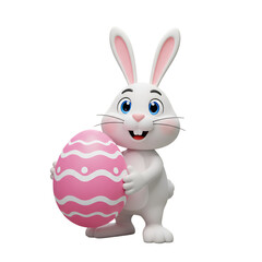 Fototapeta premium Illustration of Easter Bunny Holding Pink Egg With Transparent Background