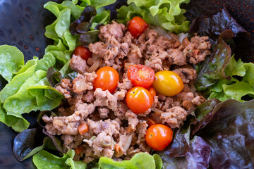 Fresh Salad with Ground Meat and Tomatoes
