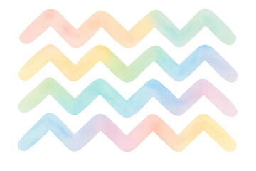 Colorful watercolor zig zag lines forming a rainbow pattern on a transparent background, ideal for creative projects