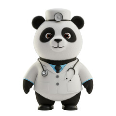 Cute Cartoon Panda Doctor with Stethoscope Isolated Transparent Background
