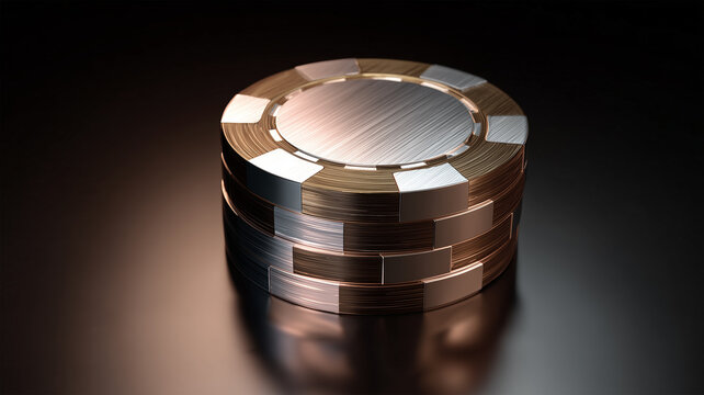 メタリック質感のポーカーチップ積み上げ
