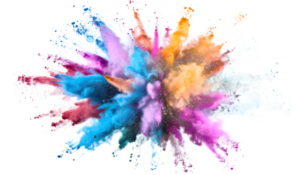 Colorful Powder Explosion In A Burst Of Hues Against A Dark Background Isolated Transparent Background