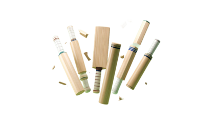 Cricket Bats Scattered Against Black Background Detail Isolated Transparent Background