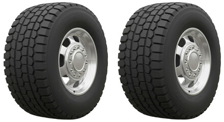 Illustration of Two Black Rubber Truck Wheels with Silver Rims Isolated