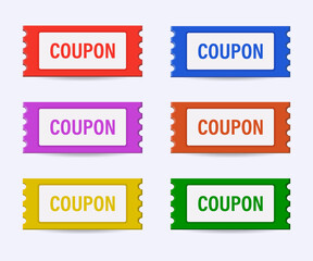 A set of 3d blank coupons. Vector realistic design of blank coupons for major sales, special offers, discount vouchers and gift coupons. Vector illustration.