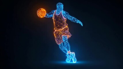 Low Poly Wireframe Basketball Player Icon, Digital Sport, Technology and Dynamic Performance, Video - Powered by Adobe