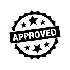 Black approved stamp with stars and jagged edge border