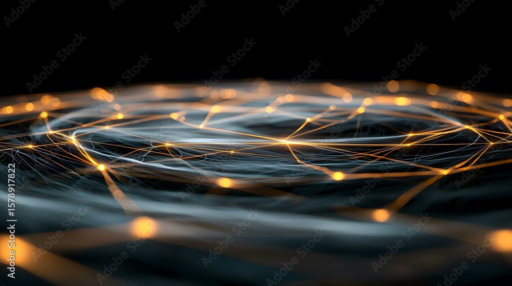 Aufkleber the image shows a swirling, abstract network of glowing orange lines and points interconnected withi