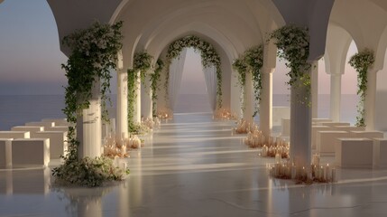 Fototapeta premium White archway ceremony space overlooking ocean