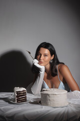 Elegant Woman in Satin Gloves Posing Thoughtfully at Birthday Celebration