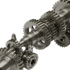 Illustration Silver Gear Mechanism with Cogwheel and Transparent Background