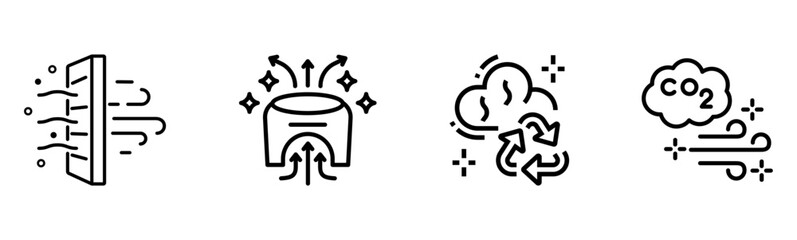 Air Quality & Environment Icons: Filtration, Purification, and CO2 Emission

