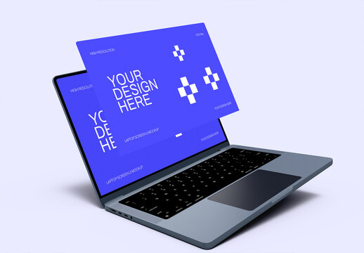 Laptop Mockup with Blue Screen