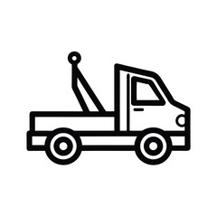 Simple Tow Truck Icon in Black and White Outline Style