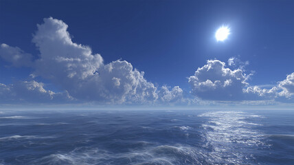 太平洋の真昼の水平線と入道雲