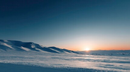 Fototapeta premium Arctic Sunrise Landscape - Snowy Mountains, Winter Scenery