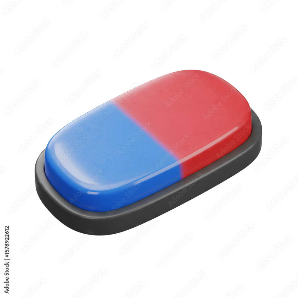 Poster isolated 3d render of red and blue button with gray base illustration