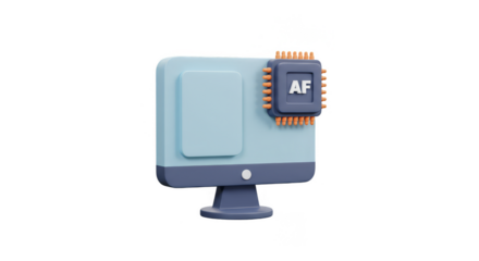 Isolated 3D Illustration of Computer with CPU Technology on Transparent