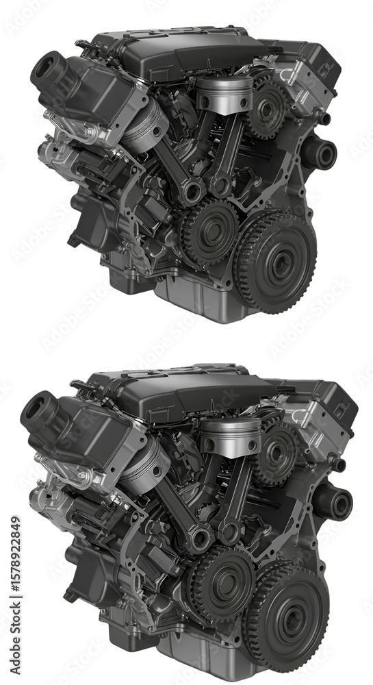 Poster isolated 3d rendering engine black car internal combustion with gears