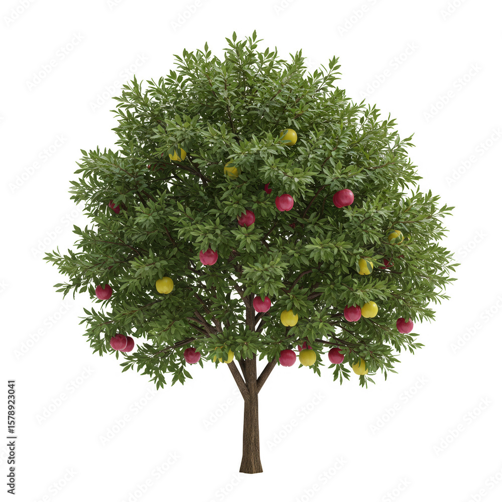 Poster isolated 3d render apple tree with fruits on transparent background