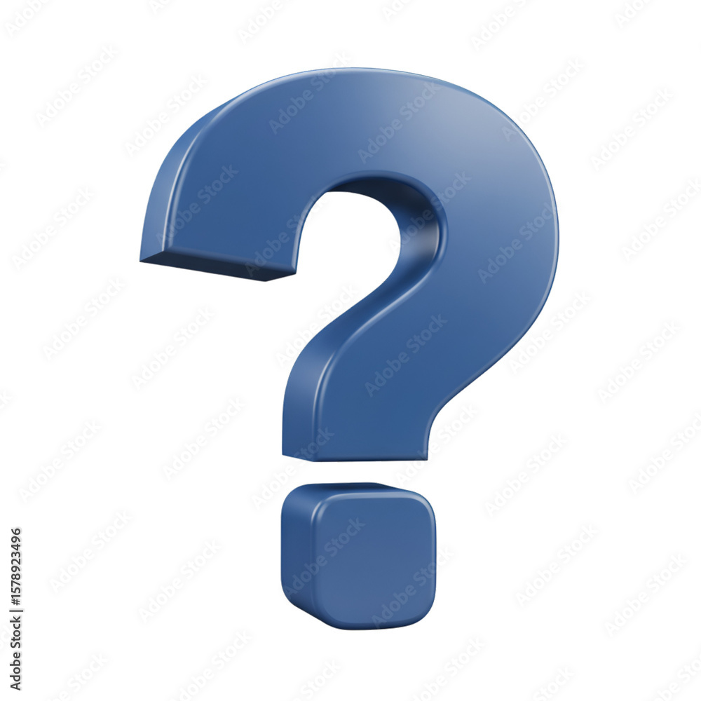 Poster isolated 3d render of a blue question mark on transparent background