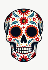 A colorful Sugar Skull (Dia de los Muertos) illustration with floral and geometric patterns, representing Mexican culture, traditions, and artistic expression.
