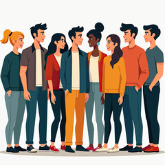 Fototapeta premium A diverse group of people of various ages and ethnicities, standing together and interacting, symbolizing community, unity, and inclusivity. 