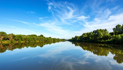 Tranquil river scene under a clear sky