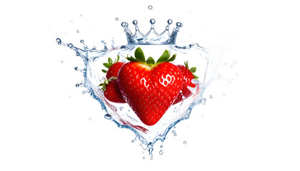 Heart Shaped Water Splash Encasing Red Strawberries Isolated Transparent Background