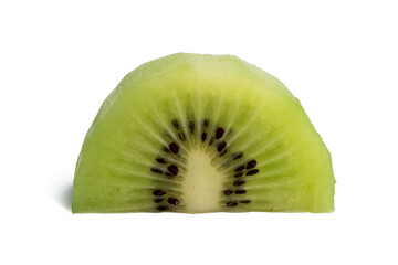 The High-resolution photograph of a piece of kiwi taken using the stacked focus technique.