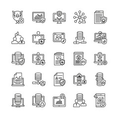 A visual representation of cybersecurity elements including data analysis, secure servers, and user authentication