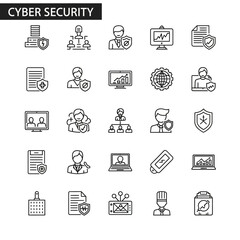 A comprehensive set of cybersecurity icons covering essential elements of online safety and information security