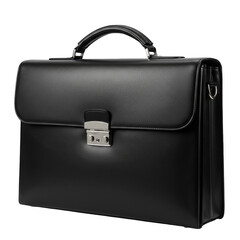 Isolated Black Leather Briefcase Bag Classic Style Transparent Background