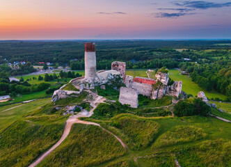 The ruins of the castle in Olsztyn near Czestochowa in the light of the setting sun. Poland