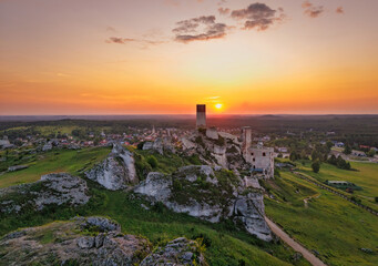 The ruins of the castle in Olsztyn near Czestochowa in the light of the setting sun. Poland