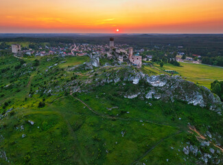 The ruins of the castle in Olsztyn near Czestochowa in the light of the setting sun. Poland