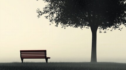 A lone bench under a tree in an empty park