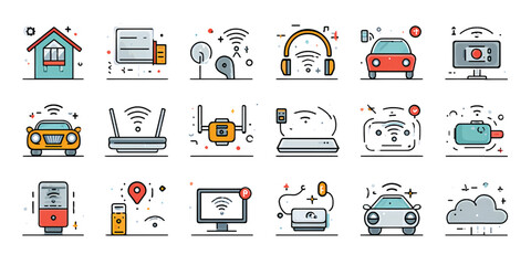 Minimal Line Icons of IoT Technology and Connected Devices
