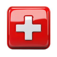 Obraz premium Red square button health care first aid kit icon Medical symbol Hospital on transparent background