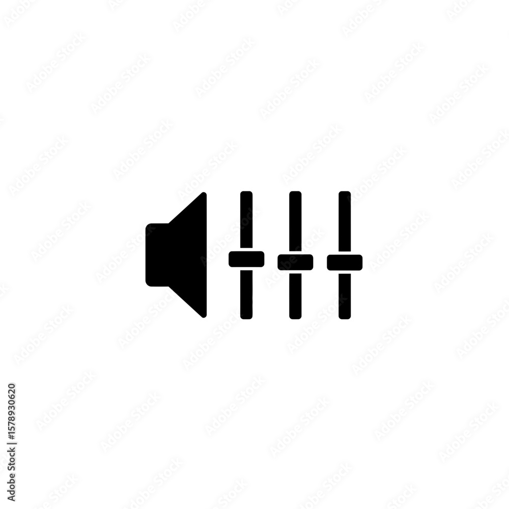 Poster sound control icon: a simple and bold representation of sound adjustment, featuring a speaker and sl